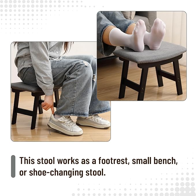 BAMBOO LAND- Bamboo Foot Stools Ottoman, Gray Cushion & Black Wood Legs, Small Ottoman Foot Rest for Couch