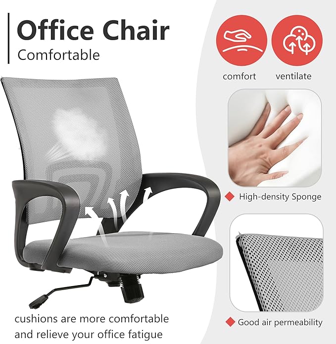 PayLessHere Office Computer Chair Ergonomic Cheap Desk Chair Adjustable Comfortable Mid Back Task Rolling Swivel with Lumbar Support for Home Office, Grey