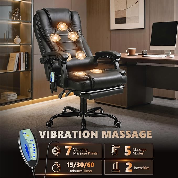 Vinsetto 7-Point Vibrating Massage Office Chair, High Back Computer Chair with Lumbar Support, Footrest, Reclining Back, Adjustable Height, Black