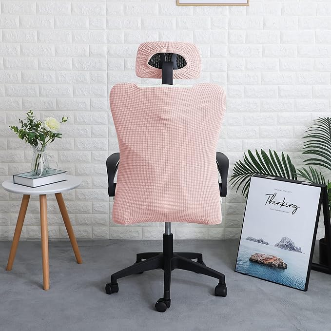 FORCHEER Ergonomic Office Chair Covers Set with Headrest Cover Water Repellent Managerial Chair Cover for Office Executive Chair，Pink