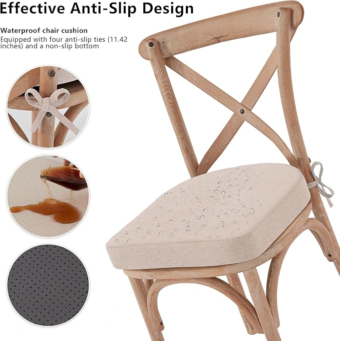 Nordjager Chair Pads for Dining Chairs, Chair Cushions 2 Piece, 17"x 16"x 2.5" Memory Foam Seat Cushions with Ties and Removable Cover