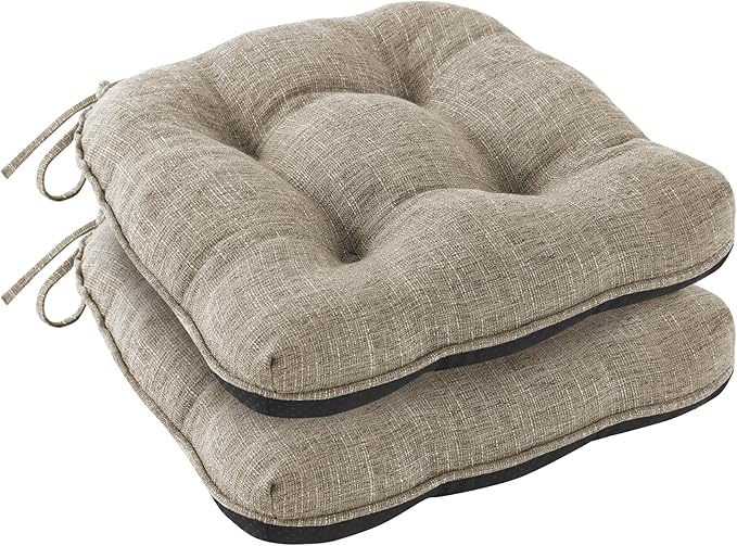 IPYNBAP Chair Cushions for Dining Chairs Set of 2, Kitchen Chair Cushions, Chair Pads with Ties and Non Slip Backing, Tufted Memory Foam Seat Cushion 2 Pack, 15.5" x 15.5" x 4", Khaki