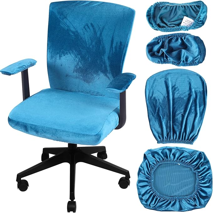 Tallew 4 Pcs Office Chair Covers Set Computer Universal Protective Stretchable Chair Seat Covers Desk Armrest Slipcovers Pads Office Cushion Backrest for Rotating(Sapphire)