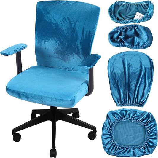 Tallew 4 Pcs Office Chair Covers Set Computer Universal Protective Stretchable Chair Seat Covers Desk Armrest Slipcovers Pads Office Cushion Backrest for Rotating(Sapphire)