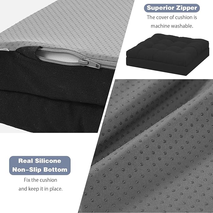 baibu Extra Large Memory Foam Recliner Cushions for Elderly, 20x20x5 Inch Thick Dual-Layer Patent Design Non-Slip Recliner Seat Cushion for Couch for Easy to Stand Up & Reduce Hip & Lumbar Pain, Black
