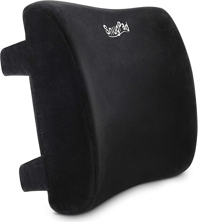 Memory Foam Lumbar Pillow and Seat Cushion Combo, Ergonomic, Lower Back and Coccyx Support, Premium Washable Velvet Covers with Non-Slip Bottom, Ideal for Office Chairs and Car Seats (Black)