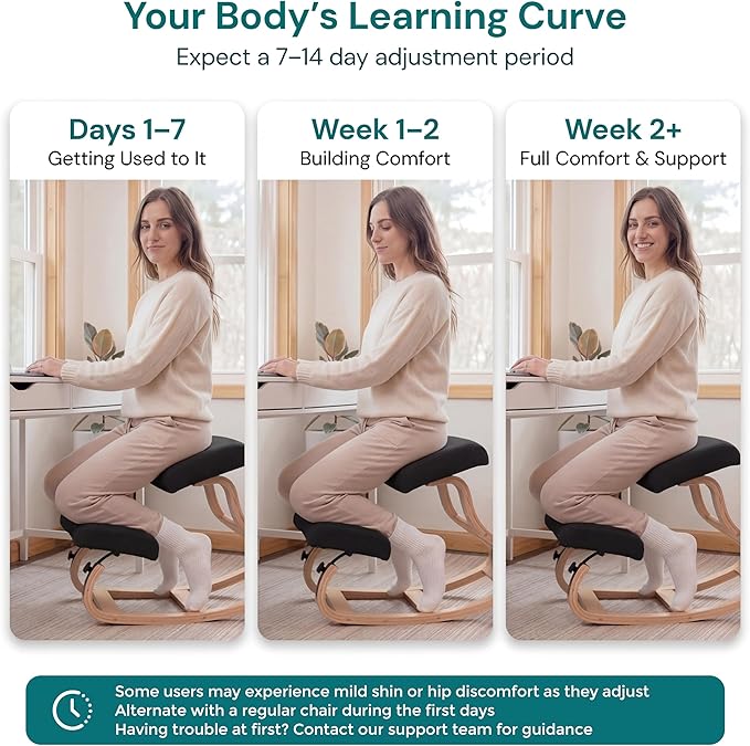 NYPOT Ergonomic Kneeling Chair with Adjustable Seats - Knee Chair for Posture Correction & Kneel Rocking Stool for Desk - Back Pain Relief and Support for Home and Office (Modern, Black Sand)