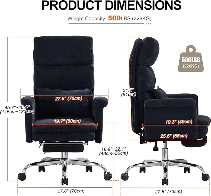 Okeysen Big and Tall Office Chair with Flip Armrests, Cross Legged Chair with Foot Rest, Wide Seat Reclining Desk Chair with Lumbar Pillow, Executive Ergonomic Computer Game Chair, 500LBS