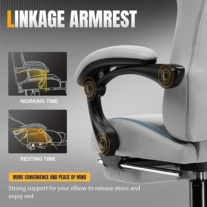 GTPLAYER Gaming Chair with Foot Rest & Pocket Spring Cushion, Ergonomic High Back Computer Desk Chair with Headrest & Lumbar Support for Back Pain Relief, Breathable Fabric, Moon Gray