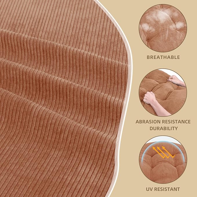 Rocking Chair Cushion - Corduroy Fabric, High-Density Sponge, Durable Comfort Non-Slip Bottom Tufted Seat Pads with Ties, Corduroy︱Brown, 44x19x4 inch