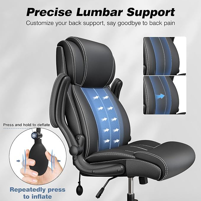 BESTFAIR Ergonomic Office Chair - Desk Computer Chair, Leather High Back Executive Chairs with Adjustable Lumbar Support & Flip Up Arms, Black 10 Pack