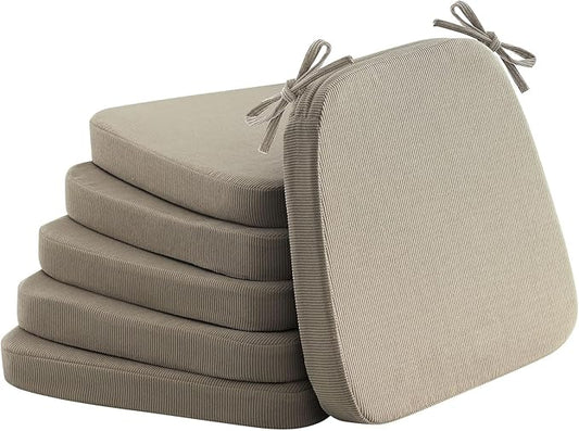 2'' Thick High-Density Foam Indoor Chair Cushions | Dining Chair Pads with Ties, Removable Washable Cover, Kitchen Chair Cushions 17"x16",Khaki 6 Pack