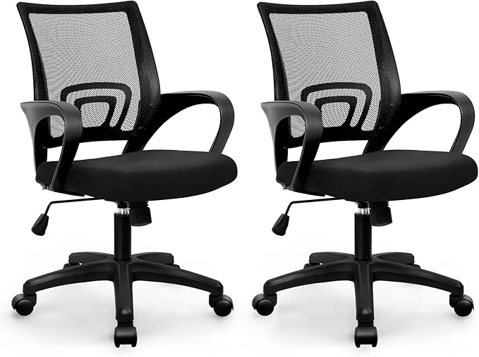 ETONEX Office Chair with Ergonomic Mid Back Cushion Lumbar Support Adjustable Swivel Rolling Computer Gaming Desk Chair Comfy Mesh Seat Wheels Home Executive Use (2 Pack, Black)