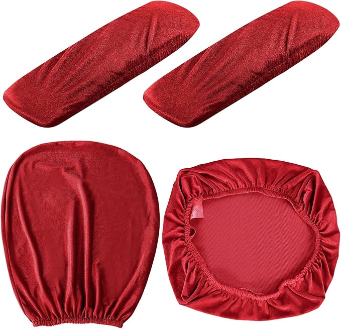 Tallew 4 Pcs Office Chair Covers Set Computer Universal Protective Stretchable Chair Seat Covers Desk Armrest Slipcovers Pads Office Cushion Backrest for Rotating(Claret)
