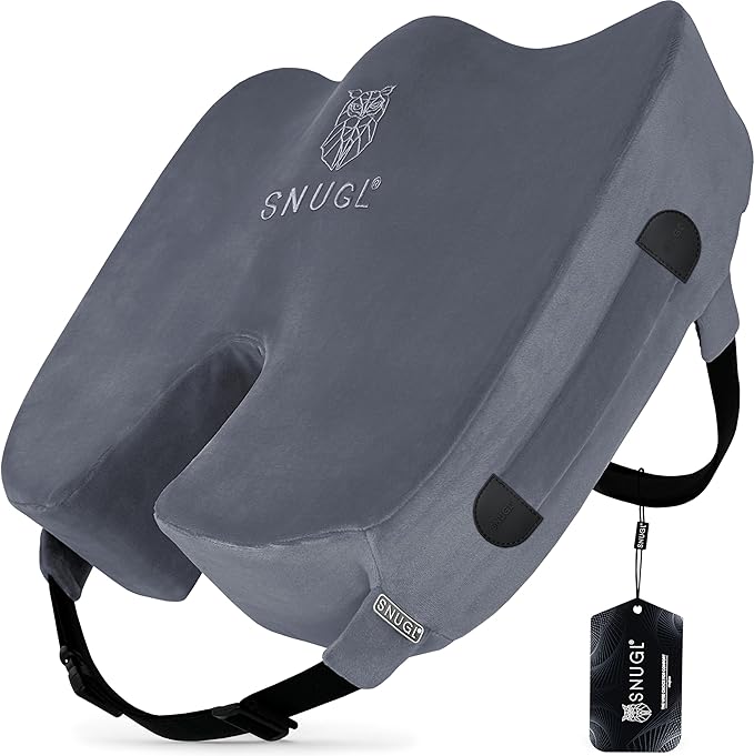 SNUGL Seat Cushion for Tailbone & Back Pain Relief – Orthopedic Memory Foam Coccyx Pillow for Office, Desk & Gaming Chairs – Sciatica & Lower Back Pain Relief, Long Sitting Comfort
