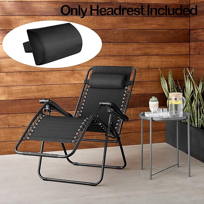 Zero Gravity Chair Set of 2 Replacement Pillow Headrest with Elastic Band, Universal Soft Removable Padded Cushion Head Pillow for Zero Gravity Lounge Folding Patio Lawn Recliner Chairs, Black