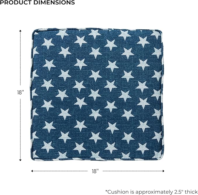 Outdoor 18 inch Square Patio Dining Chair Pads – Comfortable Fiber-Filled Seat Cushions with Ties, Reversible Polyester Fabric - Stars, Set of 4