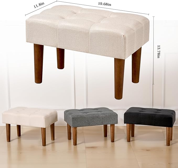 VECELO Small Foot Rest Under Desk Ottoman, Linen Foot Stool with Legs, Rectangle Footrest Leg Rest for Sofa, Relieve Stress, Better Posture, Ottoman Rest Stools for Living Room Entryway, Beige