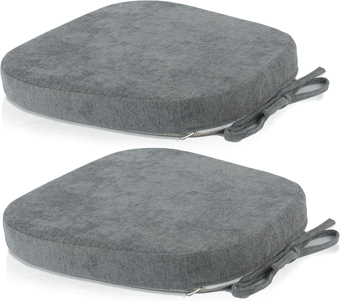 Loveboat 2 Pack Dark Grey Metal Dining Chair Pads, 14x14 Inches, Chenille Fabric, Plush Foam Insert, Machine Washable, Fits Tolix Style Chairs