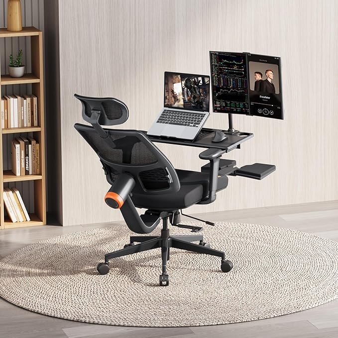 Newtral Ergonomic Office Chair - Home Office Desk Chair with Adaptive Lumbar Support, with Footrest, 4D Armrest, Adjustable Seat Depth & Height