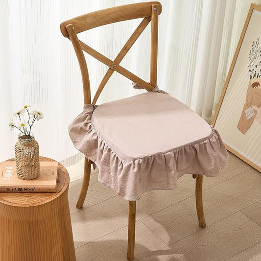 vctops Cotton Ruffled Chair Cushion for Kitchen Dining Room Chairs Farmhouse Neutral Thin Seat Cushion Soft Foam Non Slip Chair Pad with Removable Cover (Camel,16"x16")