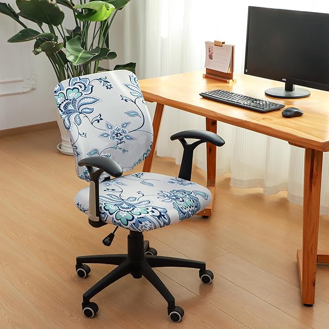 FORCHEER Floral Split Office Chair Cover 2 Piece Stretch Separated Desk Chair Slipcover for Backrest and Seat Washable
