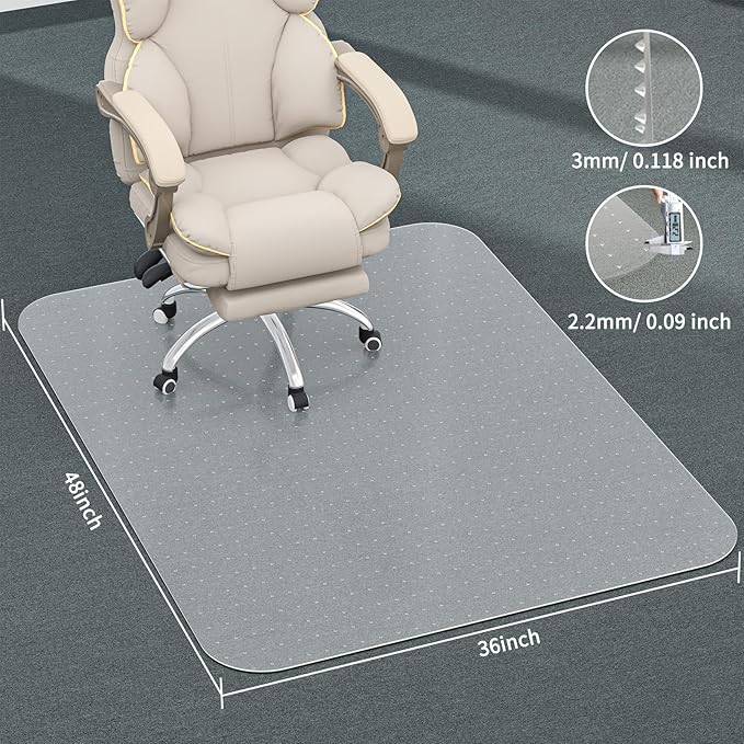 Office Chair Mat for Carpet, 36" X 48" X 0.09" Desk Chair Mat for Carpet Floors, Clear and Thick Rolling Computer Chair Mats with Non-Slip Studded for Home and Office Low Pile Carpets