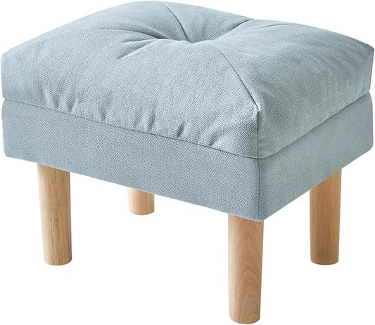 YMYNY 15.75" Small Footstool Ottoman, Footrest with Sponge Padded Seat, Step Stool for Sofa, Bedroom, Living Room, Entryway, Modern Change Shoes Stool, Wood Legs, Light Blue UHBD023BL