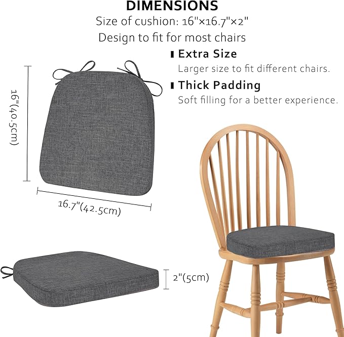 ELFJOY Chair Cushions for Dining Chairs Non Slip Chair Pads Set of 4 Seat Cushions with Ties Indoor 16.7" x 16" Dark Green