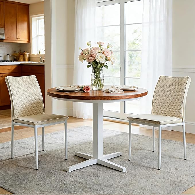Lightdot Dining Chairs Set of 2, Accent Parsons Diner Chair Upholstered Fabric Stylish Kitchen Chairs with Metal Legs and Padded Seat for Dining Room, Vanity, Living Room, Bedroom Office,Beige