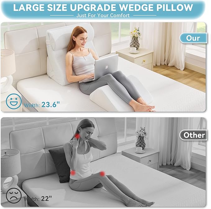 Kingfun 4PCS Orthopedic Bed Wedge Pillow Set for Sleeping, Post Surgery Memory Foam Support Pillows for Back, Neck and Leg Pain Relief, Adjustable Triangle Pillow - Acid Reflux, Anti Snoring & GERD