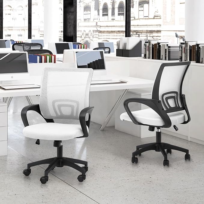 MoNiBloom Mesh Office Chair, Ergonomic Computer Chair for Adults, Rolling Swivel Mid-Back Desk Chair with Lumbar Support, Comfy Armrest for Home Office, Gaming, White 20 Pack