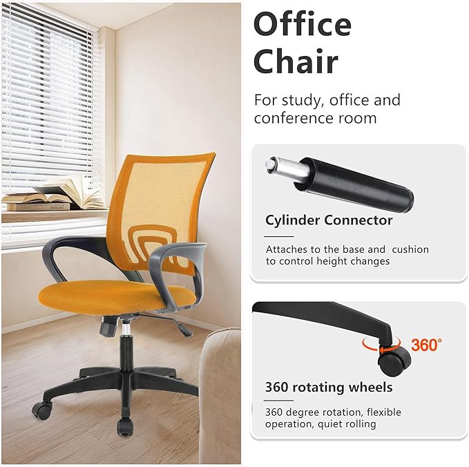 PayLessHere Home Office Chair - Adjustable Ergonomic with Lumbar Support, Armrest, High Density Mesh, 360 Swivel for Adults (Pack of 1, Orange)
