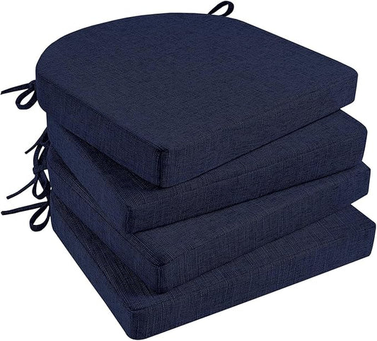 Basic Beyond Chair Cushions for Dining Chairs 4 Pack, Kitchen Chair Cushions with Ties and Non Slip Backing, 16 x 16 inches Chair Pads for Dining Chairs (Navy)