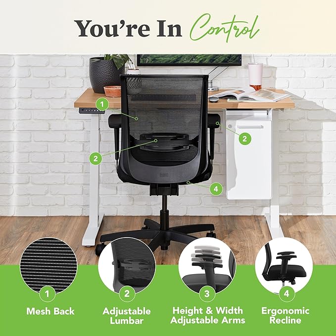 HON Convergence Ergonomic Office Chair with Mesh Back, Adjustable Arms, Lumbar Support, Synchro‑Tilt Desk Chair with Wheels for Home Office or Computer Use, Black Frame, Iris