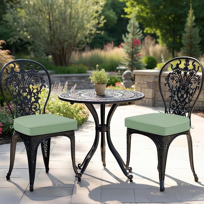 Outdoor Chair Cushions Set of 2: Waterproof & Fade Resistant Patio Furniture Cushions - 17 x 16 x 2 Inch Non Slip Round Corner Seat Cushion Pads with Removable Cover for Garden Yard Lawn, Sage Green