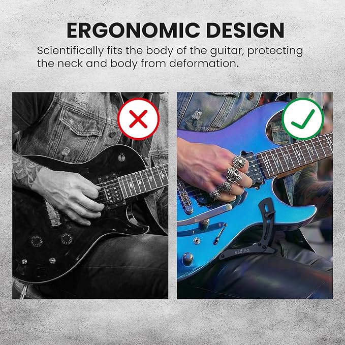 Esdina Electric Guitar Leg Rest, Ergonomic Thigh Support, Adjustable Foot Rest Stand, Soft Silicone Protection, Aluminum Alloy, Fits 1.46“ - 2.17“ in Guitar Body Thickness