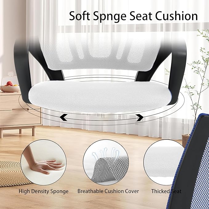 Home Office Desk Chair - Space-Saving Mesh Back with 360° Swivel & Height Adjustable (Easy Assembly), PVC Base, White