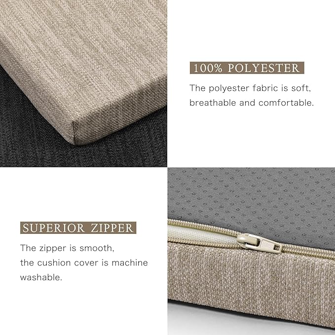 baibu 59 Inch Classic Solid Color Bench Cushion with Ties, Non-Slip Indoor Rectangle Bench Seat Cushion Standard Size Foam Pad with Machine Washable Cover (Beige, 59x16x1.5Inch)