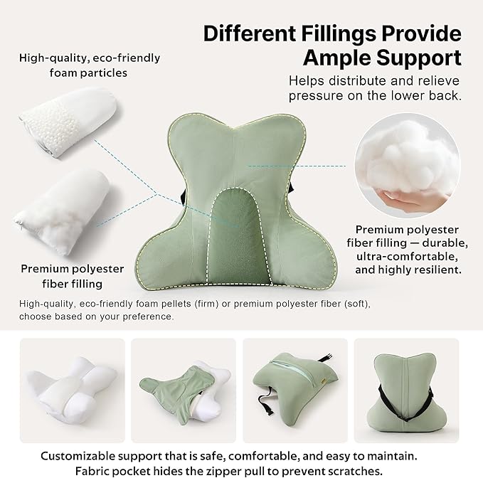 Back Pillow for Bed Sitting Up, Lumbar Support Pillow for Reading, Back Support Cushion for Bed Rest, Ergonomic Back Cushion for Sitting Comfort, Celadon Green