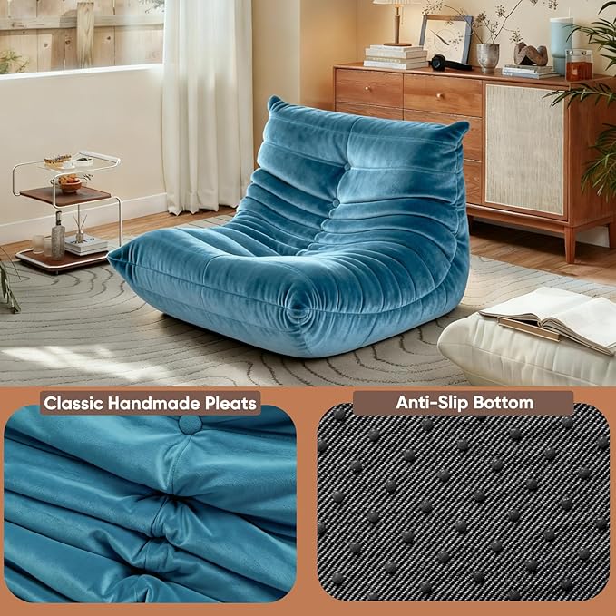 Bean Bag Chairs for Adults - Comfy High-Density Foam Fireside Chair, Adult Size, Soft Dutch Velvet Cover Beanbag Couch, Versatile for Living Room, Bedroom, Dorm, Reading & Gaming (Blue)