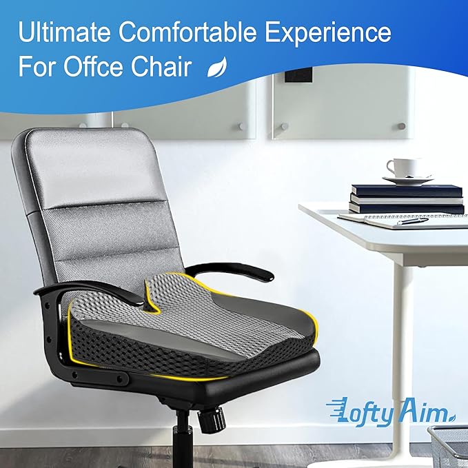 Lofty Aim Car Seat Cushion, Comfortable Memory Foam Seat Pillow for Driving, Sciatica-Back Pain Relief, Cushion for Car-Truck, Office, Wheelchair - Large Black & Gray