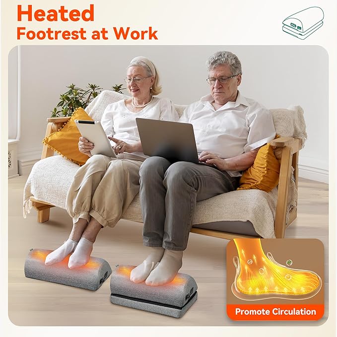 Snailax Heated Foot Rest Under Desk at Work, Ergonomic Desk Foot Stool with Heat and Vibration Massage, Adjustable Height, 2 Heat Levels Foot Warmer for Office Chair, Home Gaming