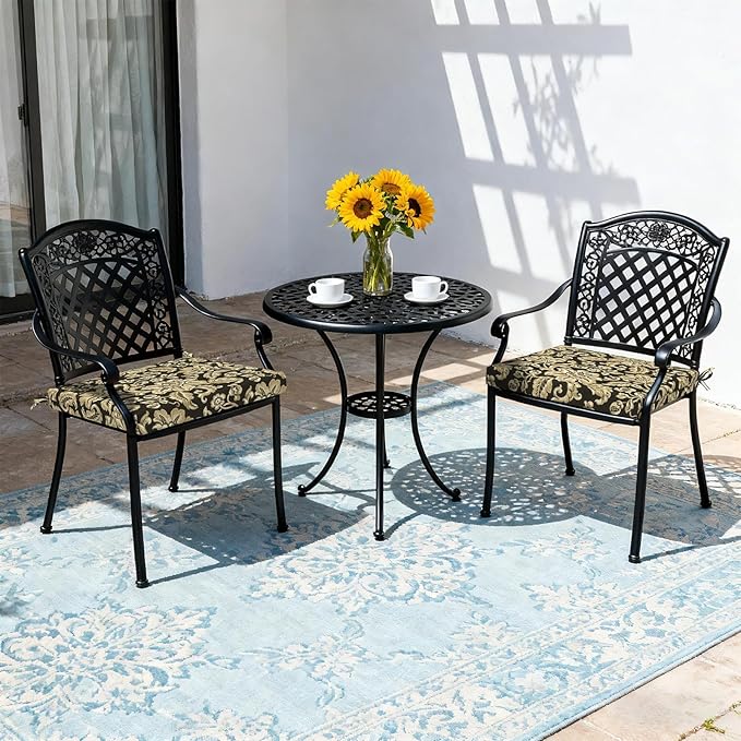LVTXIII Outdoor Chair Cushions, Fade-Resistant Patio Furniture Cushions Outdoor Chair Pads with Ties for Dining Chairs and Garden Furniture Use, 19"x19"x2" 2 Pack, Jacobean Black