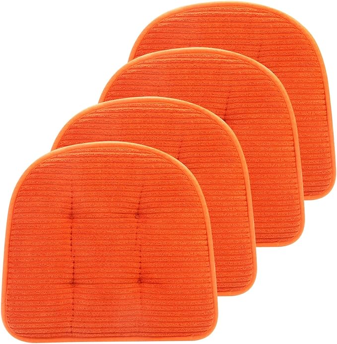Memory Foam Chair Cushion, U-Shape 17" x 15" Tufted Non-Slip Back Seat Cushion for Dinning Room, Office, Kitchen, 4 Counts, Orange