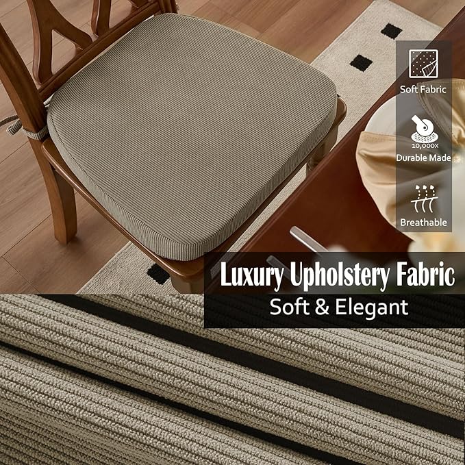 2'' Thick High-Density Foam Indoor Chair Cushions | Dining Chair Pads with Ties, Removable Washable Cover, Kitchen Chair Cushions 17"x16",Khaki 2 Pack