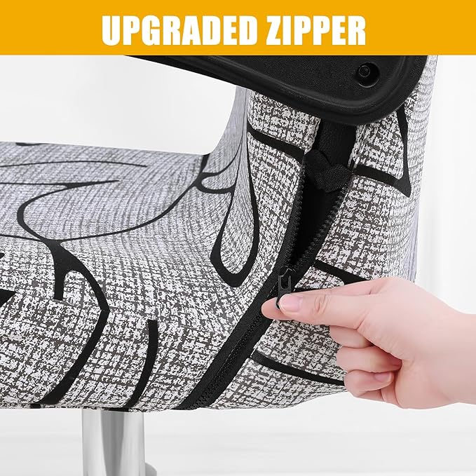 Smiry Stretch Printed Office Computer Chair Covers, Universal Desk Rotating Chair Slipcovers Removable Washable, Soft Fit Anti-Dust Spandex Protector Cover with Zipper, Grey and Black
