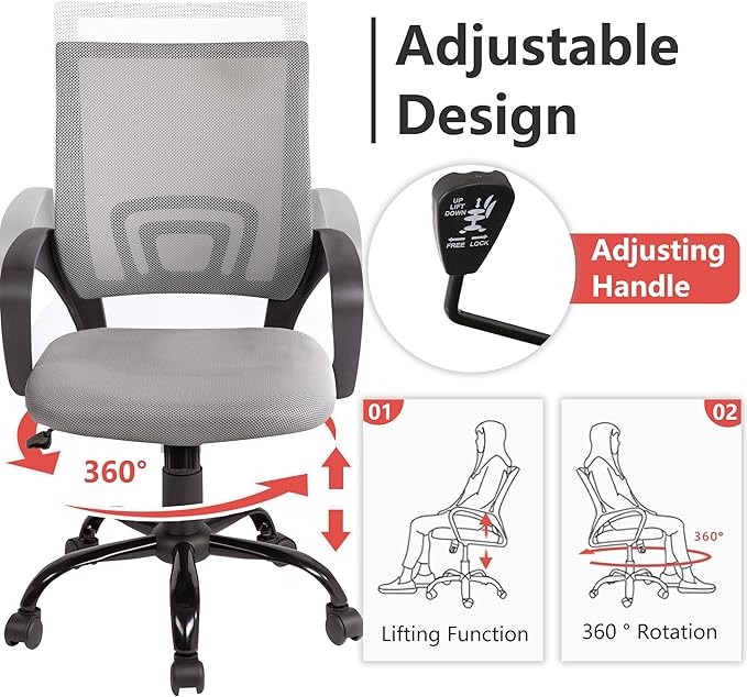 PayLessHere Office Computer Chair Ergonomic Cheap Desk Chair Adjustable Comfortable Mid Back Task Rolling Swivel with Lumbar Support for Home Office, Grey