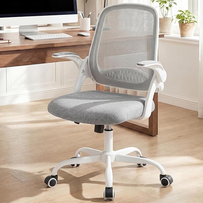 NEO CHAIR Office Chair Computer Desk Chair Ergonomic Gaming Comfy Mesh with Flip-up Arms Lumbar Support Adjustable Height Rolling Wheels for Home Office (Grey)