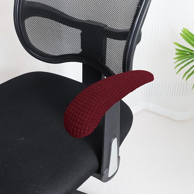 FORCHEER Office Chair Armrest Covers Stretchable Water Resistant Spandex Stretch Jacquard Elastic Band Computer Office Chair Arm Pad Covers Chair Slipcover for Desk Chairs Arm 2P-Wine Red